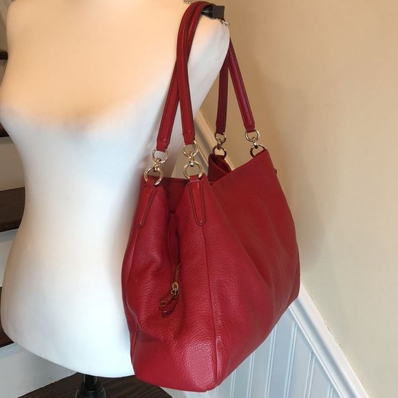 COACH Madison Phoebe Tumbled Red Leather Red Lining 3 Section Shoulder Bag - Picture 3 of 16